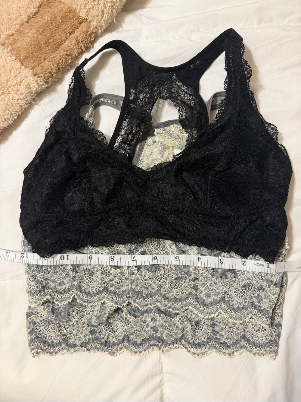 3 Pack Lace Hook-eye Closure Bralettes - 1 Black and 2 Gray/ Cream